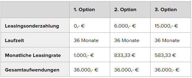 3 Optionen der Leasingsonderzahlung