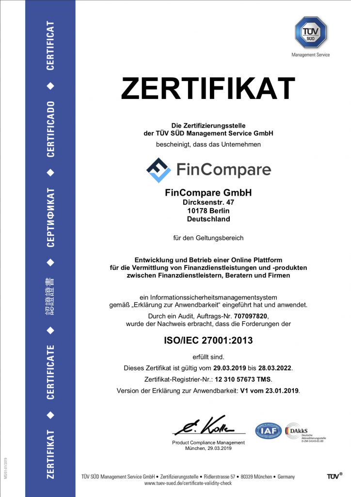 TÜV – ISO/IEC 27001:2013 TÜV - Zertifikat ISO 27001