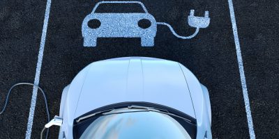 Electric car at a charging station