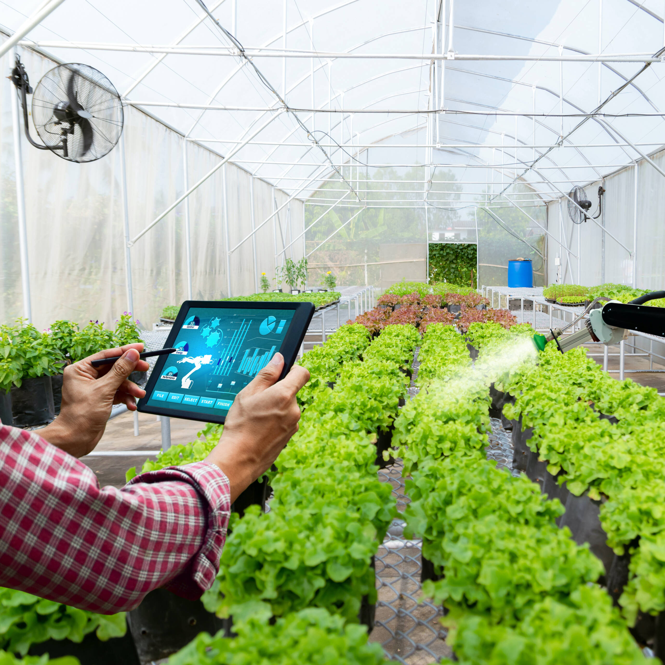 Automatic agricultural technology robot arm watering plants tree
